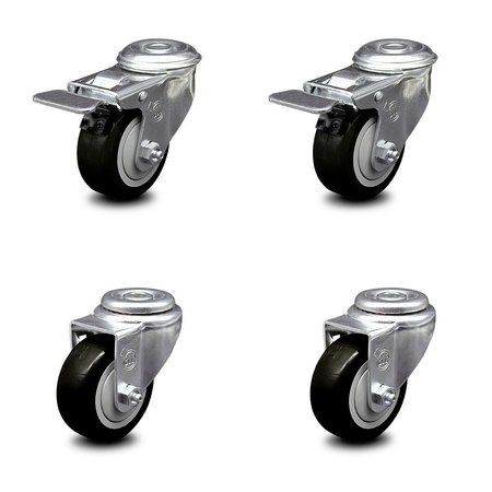 SERVICE CASTER 3 Inch Black Polyurethane Swivel Bolt Hole Caster Set with 2 Total Lock Brake SCC-BHTTL20S314-PPUB-BLK-2-S-2